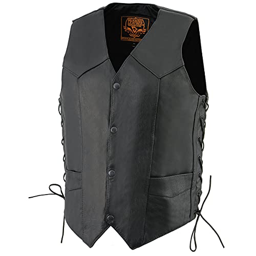 Image of Milwaukee Leather Men's Premium Leather Western Style V-Neck Motorcycle Rider Vest with Front Snap Closure |LKM|ML|SH