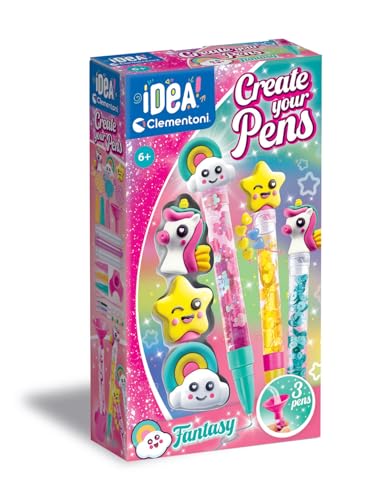 Clementoni Idea Deine Stift-Kreationen Fantasy - DIY Stifte-Set mit fantasievollen Accessoires - Bastelset zum Stifte selber machen, Kreativspielzeug & Geschenk-Set für Kinder ab 6 Jahren, 18827