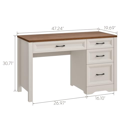 Vabches Farmhouse Executive Desk with Storage and Ample File Drawer, Rustic Large Home Writing Desk for Bedroom, White - Thumbnail 2