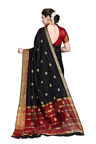Image of SORU FASHION Women's Banarasi Pure Silk Saree With Unstitched Blouse Piece