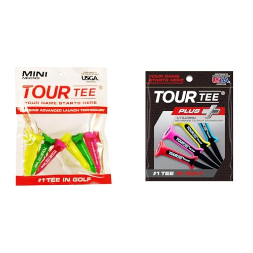 【セット買い】Tour Tee MINI NEONS ゴルフティー(6本入り)T-491(590) + ツアーティープラス純正品4本入り スティフコンカスタム無し TOUR TEE PLUS