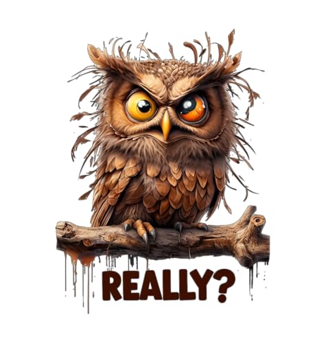 Angry Owl 5-Inch Funny Sticker – “Really?” Bird Cartoon Decal – Cute Animal Vinyl for Laptop, Wall, Office Desk, Journal, or Water Bottle – Durable, Waterproof, and Weather-Resistant Decor