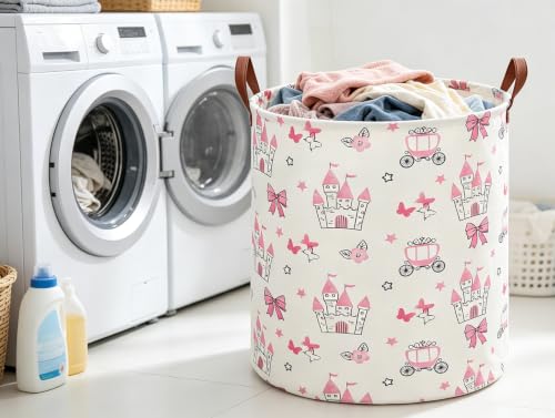 Image of 19.7 inch Laundry Basket,Dirty Clothes Hamper,Waterproof Storage Bin,Room Decor,Gift Baskets(Pink Princess)