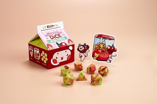 1985 Games Cherry Cat D&D Dice Set, Polyhedral Gaming Dice for TTRPGs