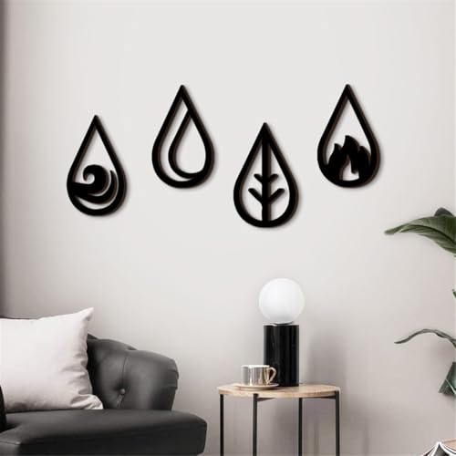 Four Elements Minimalist Wood Wall Art, 4 Pcs Nature Elements