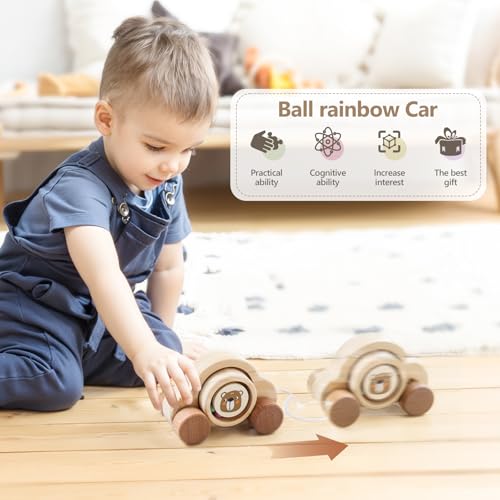 Baby Toys Car Wooden Pull Along Toddler Toy Developmental Toy for 1 Year Old Girl Boy Birthday Gift