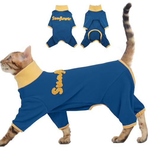 Lelepet 猫服 猫用ワンジー 快適で伸縮性のある猫服 長袖 ペット服 毛皮を清潔に保ち、通気性に優れています 男女兼用 猫術後服 傷口を保護し、引っかき傷を防ぎ、舐めるのを防ぎます 猫服 ブルー 2XL