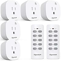 Syantek Up to 100 ft Range Remote Control Outlet Wireless Light Switch Kit (5 Outlets + 2 Remotes)