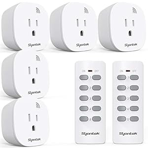 Remote Control Outlet Wireless Light Switch for Household Appliances, Expandable Remote Light Switch Kit, Up to 100 ft Range, FCC Certified, ETL Listed, White (5 Outlets + 2 Remotes)