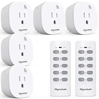 Remote Control Outlet Wireless Light Switch for Household Appliances, Expandable Remote Light Switch Kit, Up to 100 ft Range, FCC Certified, ETL Listed, White (5 Outlets + 2 Remotes)