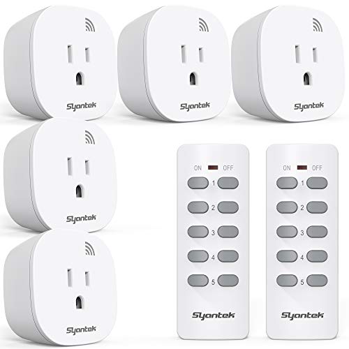 Syantek Remote Control Outlet Wireless Light Switch for Household Appliances, Expandable Remote Light Switch Kit, Up to 100 ft Range, FCC Certified, ETL Listed, White (5 Outlets + 2 Remotes) by Syantek - Used condition - US$25.16