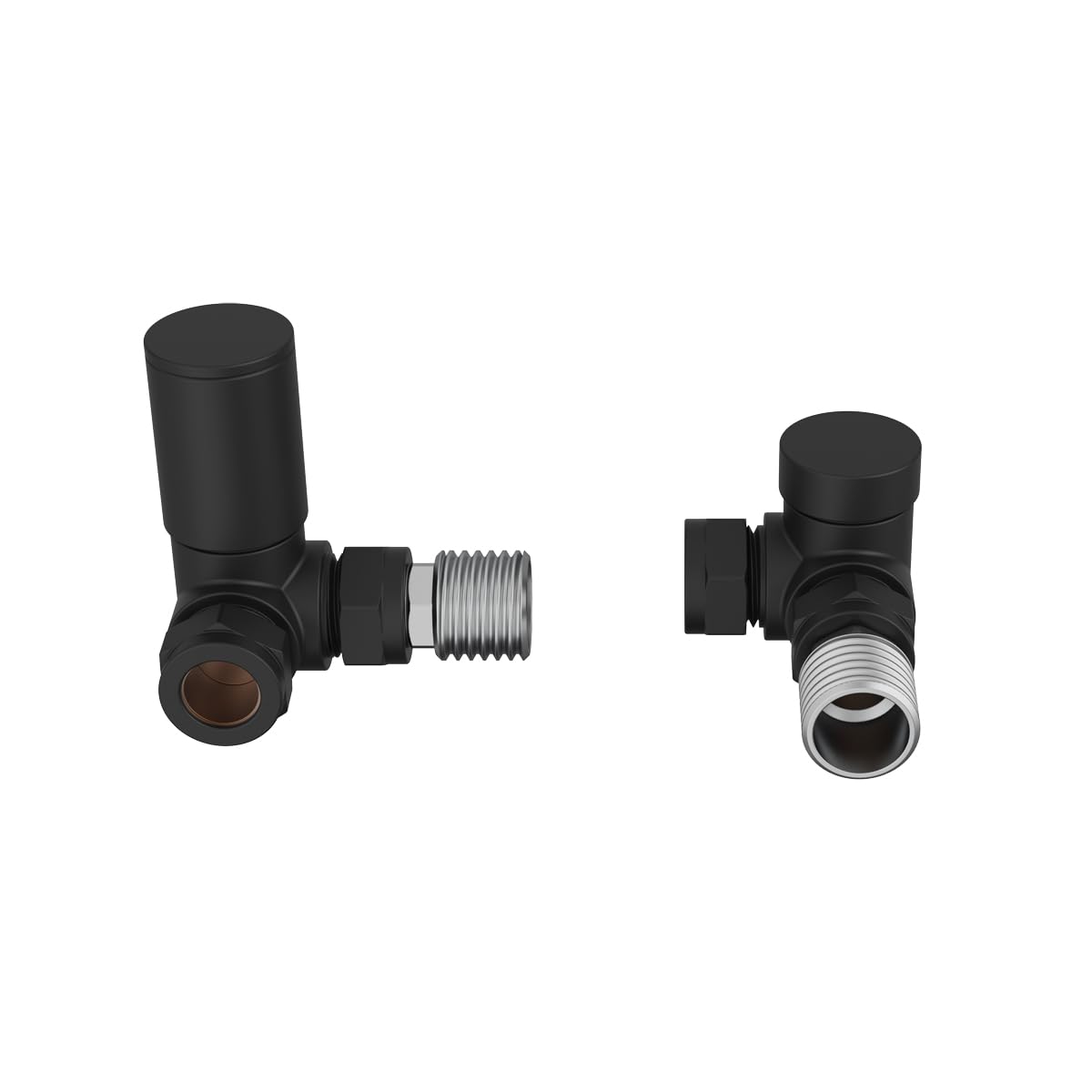 Warmehaus Black 15Mm Round Head Corner Radiator Valves Angled Towel Rail Valve + Lockshield Valve