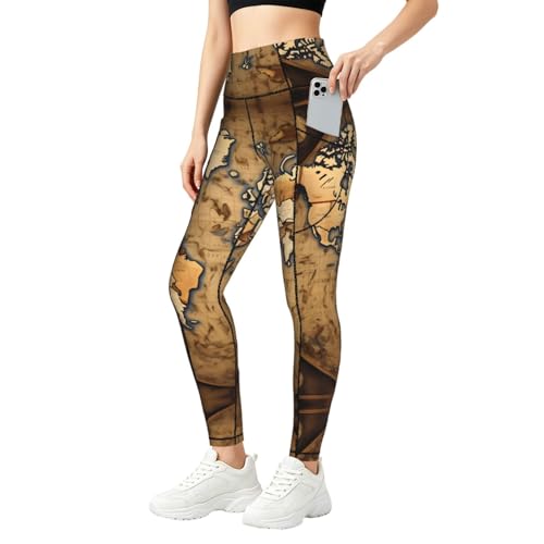 Leggings de mapa del mundo pantalones de entrenamiento elásticos con bolsillos mujer