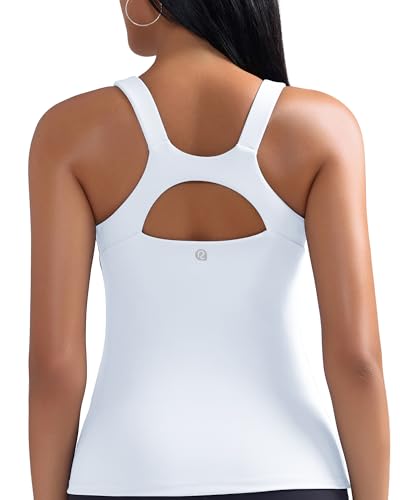 RUNNING GIRL Workout Tank Tops for Women Built in Shelf Bras Padded,Sleeveless Gym Tops Athletic Yoga Shirts(BX3119_White_L)