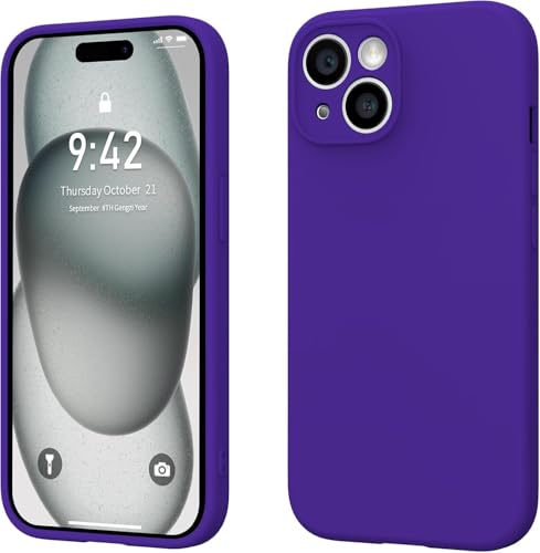 Image of Elzzi Compatible with iPhone 14 Case, Liquid Silicone Case, Full Body Protective Cover, Shockproof, Slim Phone Case, Anti-Scratch Soft Microfiber Lining, 6.1 inch (Voilet)