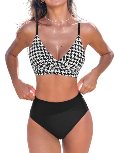 Image of CUPSHE Women's Bikini Sets Two Piece Swimsuit High Waisted V Neck Twist Front Adjustable Spaghetti Straps Bathing Suit