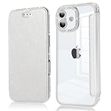 YUYIB スマホケース 対応 iPhone 16 ケース 手帳型 クリア 透明 キラキラ ドリル ブリンブリン メッキ加工 かわいい 高級なPUレザー+TPU ソフト 衝撃吸収 軽量薄型 ブランド アイフォン16 手帳型 ケース (シルバー, iPhone 16)