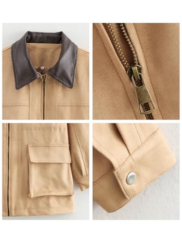 Women's Barn Jacket Faux Suede Leather Jackets Oversized Casual Adjustable Waist Coat with Pockets3