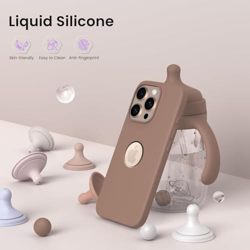 Image of Elzzi Microfiber Logo Cut Cover Compatible for iPhone 16 Pro Max Case Liquid Silicone 4 Layer Protective Covers Shockproof Back Cover with High Raised Camera Lips (6.9 inch, Desert Titanium)