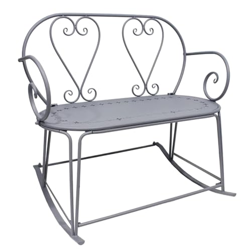 Esschert Design Banco balancín para jardín, hierro y polietileno, 99 x 74 x 92 cm, gris