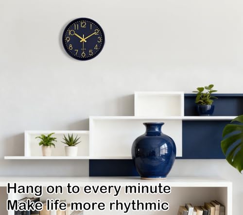 Image of Wall Clock, Silent Wall Clocks Battery Operated 10 Inch- Modern Non Ticking Analog Clock with Large Numerals Tempered Glass Clocks for Bedroom Living Room Kitchen Office Decor, Navy Blue