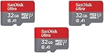 SanDisk Ultra 32GB microSDHC UHS-I Carte avec adaptateur - 98MB/s U1 A1 - SDSQUAR-032G-GN6MA, 3 Boîte(32GB)