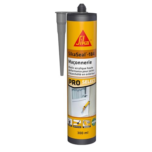 SIKA - Mastic acrylique haute performance - SikaSeal-184 Maçonnerie gris béton - Réparation de fissures - Joints d’étanchéité - Extérieur/intérieur - 300 ml