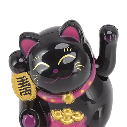 Decoración China del Gato de la Suerte, Estatua del Gato de la Fortuna con Detección de Energía de la Luz del Gato que Agita la Suerte para la Decoración del Salpicadero del Coche (sentarse de lado