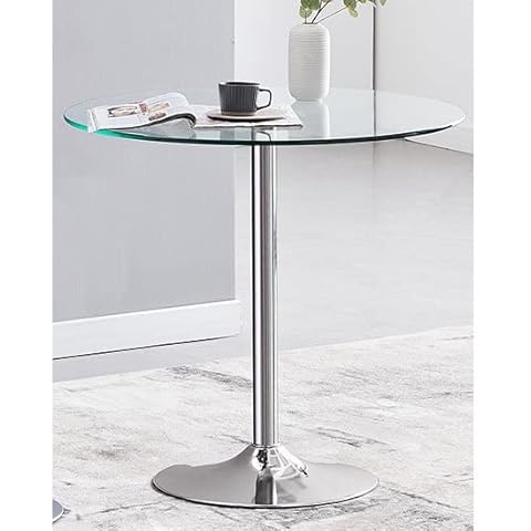 Dante Round Clear Glass Dining Table With Chrome Base Cover