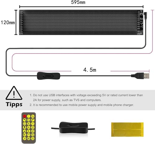 Image of AutoBizarre Flexible Waterproof DIY Customizable LED Matrix Panel Display Screen Sign Board with Mobile Application and Remote Control for Cars, Home, Office, Shops etc (Multicolor, Large- 60x12 Cm)
