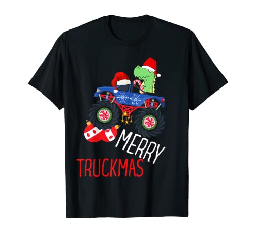 Merry Truckmas Christmas Dinosaur Monster Truck Funny kids Camiseta