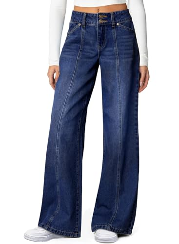 Sidefeel Womens High Waisted Stretchy Wide Leg Jeans, Navy Blue, Size 10
