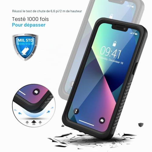Coque iPhone 13 étanche et antichoc - Étui de protection imperméable 360 durable