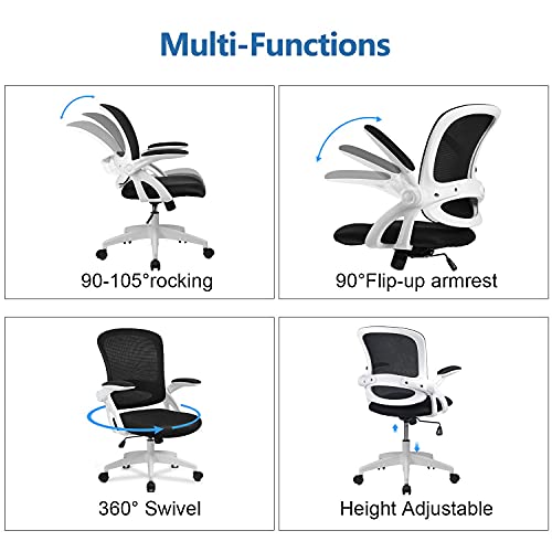 Comhoma Office Chair, Ergonomic Mesh Rolling Computer Desk Chair With S-Curved Shape Backrest And Flip-Up Armrests, White #TOP2