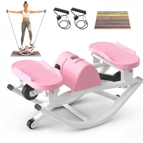 Flexella Rock Stepper, Side to Side Rocking Stepper Machine for Balance Exercise at Home, Low-Impact Lateral Stair Stepper with Resistance Bands & Digital Counter, Tool-Free Assembly (Dark Pink)