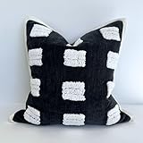 Mebellezza Tufted Boho Throw Pillow Cover, Soft and Luxurious Chenille Fabric, 18x18 inches, Decorative Black and White Pillowcase for Couch, Bedroom, Living Room, Modern Pillowcase for Home Decor