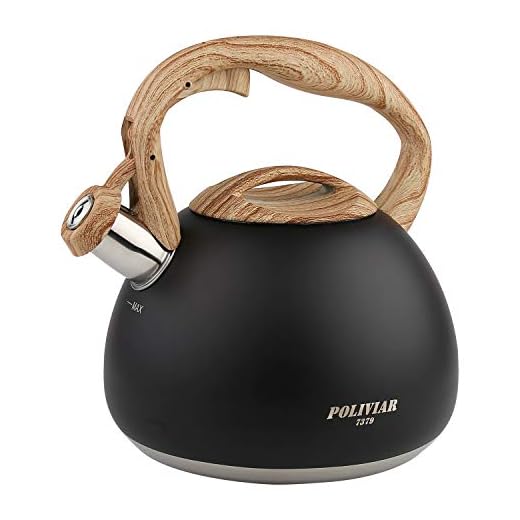 POLIVIAR Tea Kettle, Black Ti Stovetop Tea Kettle 2.7 Quart , Audible Whistling Teapot, Food Grade Stainless Steel for Anti-Rust and Anti Hot Handle, Suitable for All Heat Sources (JX2018-WB20)