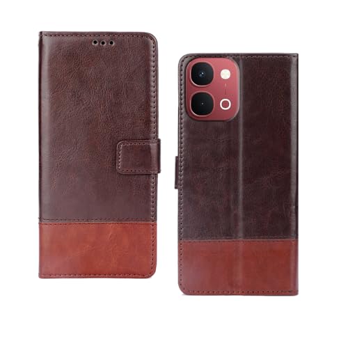 Image of amazon basics Vivo Y51 Pro 5G Flip Cover | Card Pockets Wallet & Stand | Flip Cover for Vivo Y51 Pro 5G (Coffee and Tan)