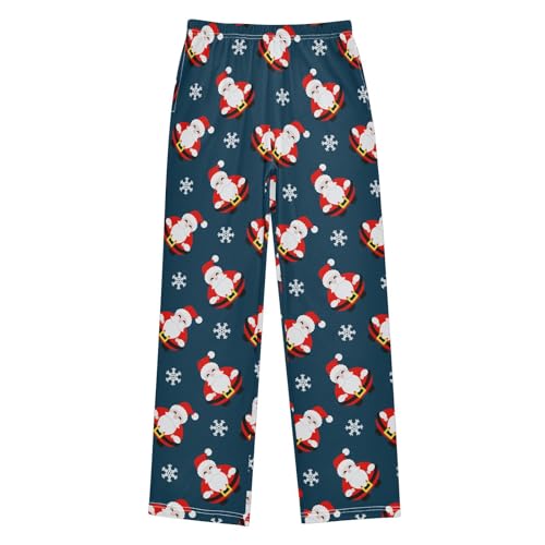 CaTaKu Boys Santa Claus Snowflake Pants for Boys Girls Wide Leg Sweatpants Kids Long Bottoms with Pockets Size 6-14Y