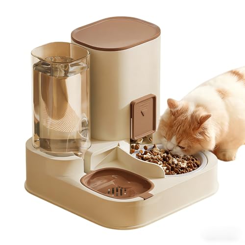 Distributeur de Nourriture 2 en 1 pour Chats et Chiens,Abreuvoir à gravité Automatique pour Animaux,sans électricité,idéal pour Le Actifs et Les Vacances,Amovible,Bol en céramique