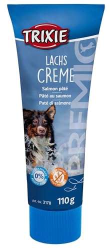 TRIXIE Hundeleckerli PREMIO Hunde-Lachscreme 110g - Premium Leckerlis für Hunde glutenfrei - ohne Getreide & Zucker, schmackhafte Belohnung für Training & Zuhause - 3178-1