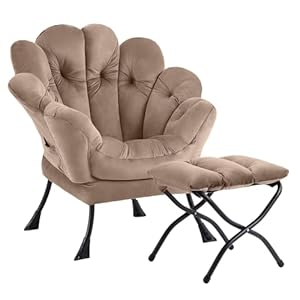 Welnow 2025 Lazy Chair with Ottoman, Comfy Reading Chair Lounge Accent Chair Modern Floral Chair with Footrest Butterfly Leisure Living Room Chair for Small Spaces, Bedroom, Dorm Room, Velvet Khaki