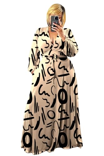 Image of Plus Size Women's 2 Piece Outfits Printed Casual Long Sleeve Wrap Crop Top Maxi Long Dress Flowy Matching Sets