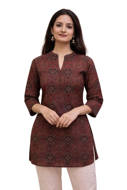 PARSHWANATH Women’s Printed Kurti | Maroon Ethnic Straight Kurta | 3/4 Sleeve Casual & Office Wear Short Kurti for Women | Tunic for Women-picture-54