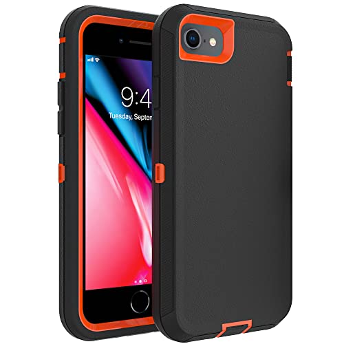 Image of Case for iPhone SE 3rd /2nd Gen, 8, 7 (4.7 inch) - Heavy-Duty Tough Rugged Shockproof Drop Protective Cover, Black+Orange
