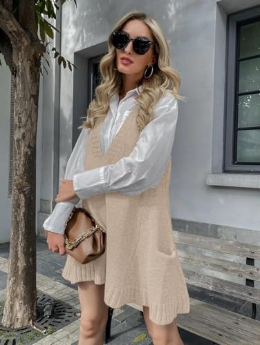 Image of Zeagoo Womens Sweater Vest Dress Pattern Knitted Pullovers Sweaters V Neck Tank Sweater Dress with Pockets
