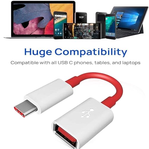 Image of PremiumAV Type-C OTG Adapter Cable (Type-C Male to USB Female) - Compatible with Smartphones, Tablets, Laptops - Fast Data Transfer & Charging - White & Red