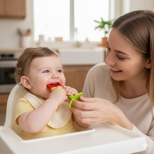 Image of Safe-O-Kid BPA-Free Organic Silicone Fruit Teether | Soft, Non-Toxic Teething Relief for Infants & Toddlers | Food-Grade for 0-12 Months - Red
