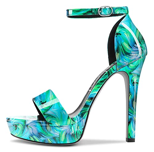 Aachcol Womens Platform Sandals Peep Open Toe Stiletto High Heels Ankle Strap Buckle Sexy Dress Shoes 5.1 Inches Heels2