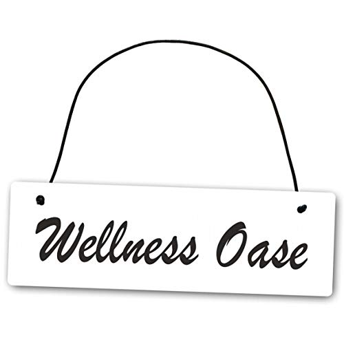 Homeyourself Metallschild Wellness Oase 25 x 8 cm aus Alu Verbund (Alu, Kunststoff) für In- und Outdoor Deko Schild Dekoschild Wandschild außen und innen